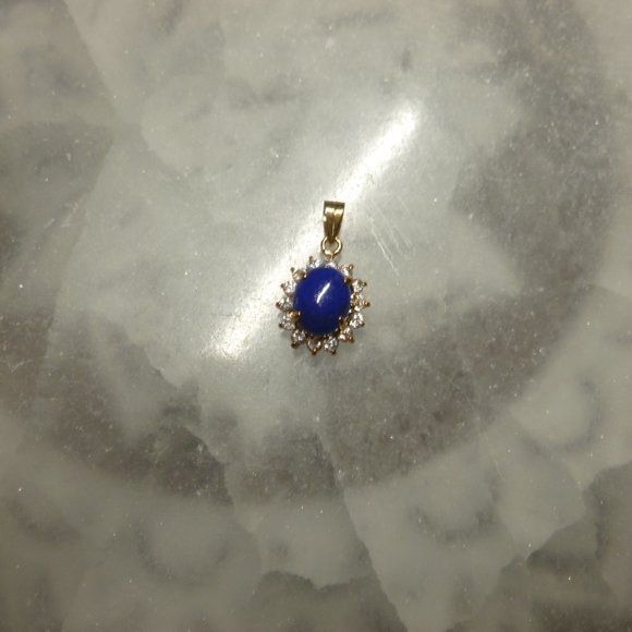18K Gold EP Lapis Lazuli Swarovski Crystals Dolphin Ore Pendant - Picture 8 of 11